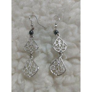 hematite Filigree Dangle drop fan Hook Earrings